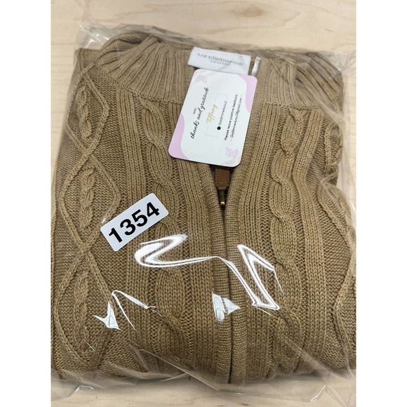 Liz Claiborne Sweater Womens Large tan- brown Zip Up Cardigan Liz Sport Cotton - Picture 12 of 12